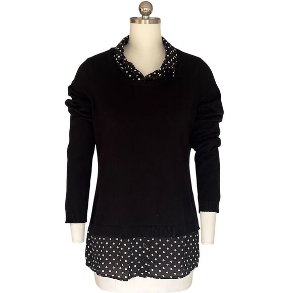 Adrianna Papell Tops - Adrianna Papell Women's Polka Dot Layered Sweater Top Black Size S